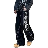 DFGIGT Men's Hip-hop Embroidered Baggy Jeans Loose Fit Denim Black Trousers