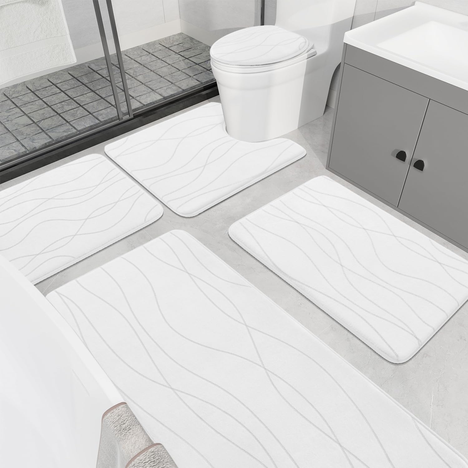 Photo 1 of YIHOUSE Memory Foam Bathroom Rug Sets 5 Piece, Ultra Absorbent Bath Mat for Bathroom - Non-Slip Machine Washable & Dry Quickly, 5 Piece Bathroom Mat Set,White