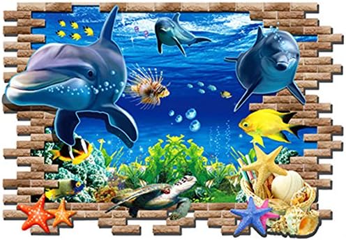 Winhappyhome Creative Underwater World Shark Pattern 3D Printed Wall Sticker Living Room Sofa Children Bedroom TV Backdrop Stickers Removable Life Waterproof