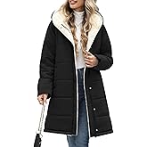 VXVGER Women Winter Down Coat Fleece Long Warm Jacket Hooded Parka Puffer Coat Padded Fashion Outerwear
