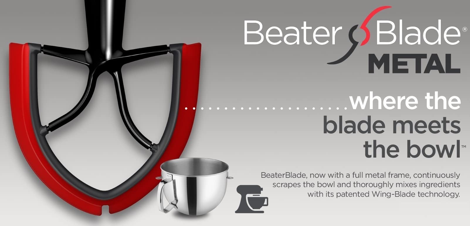 New Metro Design 5L-MR Beater Blade METAL, works w/most KitchenAid 5 Quart Bowl-Lift Stand Mixers, Red
