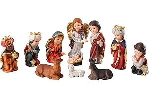 AIRCITY 11 Pcs Nativity Set - Christmas Nativity Scene Figures with Holy Family & Manger, Resin Nativity Sets for Indoor Tabletop, Shelf, and Office Decorations, Xmas Nativity Figures for Family and Kids