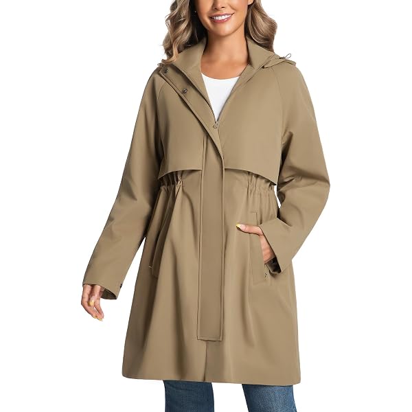 Waterproof Jackets For Women With Hood Lightweight, Women Fall Winter Rain Jacket Outdoor Trench Windbreaker Long Raincoats Women S Zip Up Coat