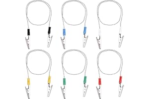 6pcs Dental Bib Clips with Napkin Chain, 18.89in Metal Bib Holders for Dental Clinics Reusable Neck Chains Lanyard with Allig