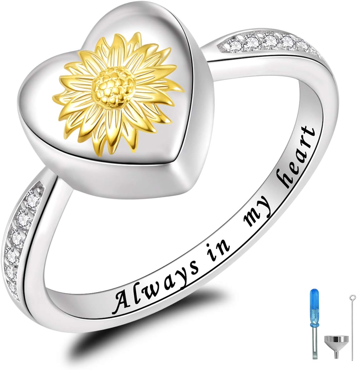 Fookduoduo Sterling Silver Sunflower Urn Ring Creamation