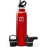IRON °FLASK Camping & Hiking Hydration Flask with Straw, BPA-Free Insulated Stainless Steel Sports Water Bottle - 24 oz Fire Red