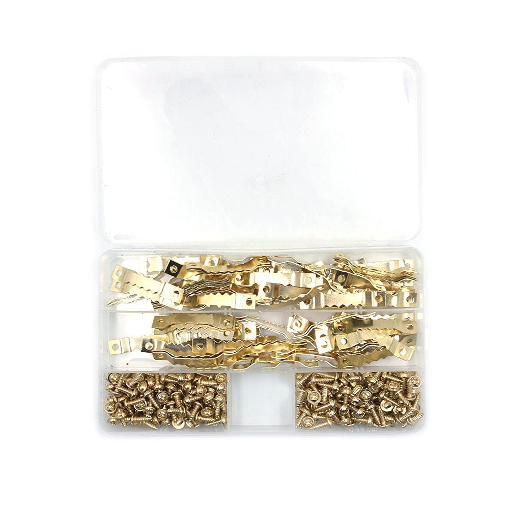 Tiardey 100pcs Sawtooth Picture Hangers Frame Keeper Holder Easy to Position Level Center Not Damage with Screws for Home Decoration - Gold