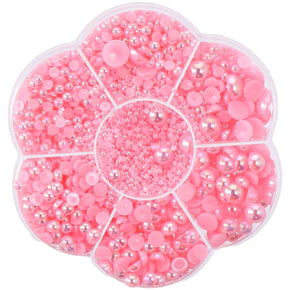 YYlingx 5600 PCS Half Round Faux Pearls Light Pink AB Flatback Imitation Pearls 7 Sizes Flatback Nail Imitation Pearls for DIY Nails Art Crafting, Jewelry Making, Shoes, Cloths, Phone Decoration
