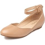DREAM PAIRS Women's Dress Flats Ballet Low Wedge Round Toe Ankle Strap Comfortable Casual Flats Shoes