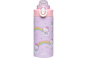 Zak Designs Sanrio Sage Kids Water Bottle for School or Travel, 14oz Stainless Steel Water Bottle with Straw, Handle, and Lea