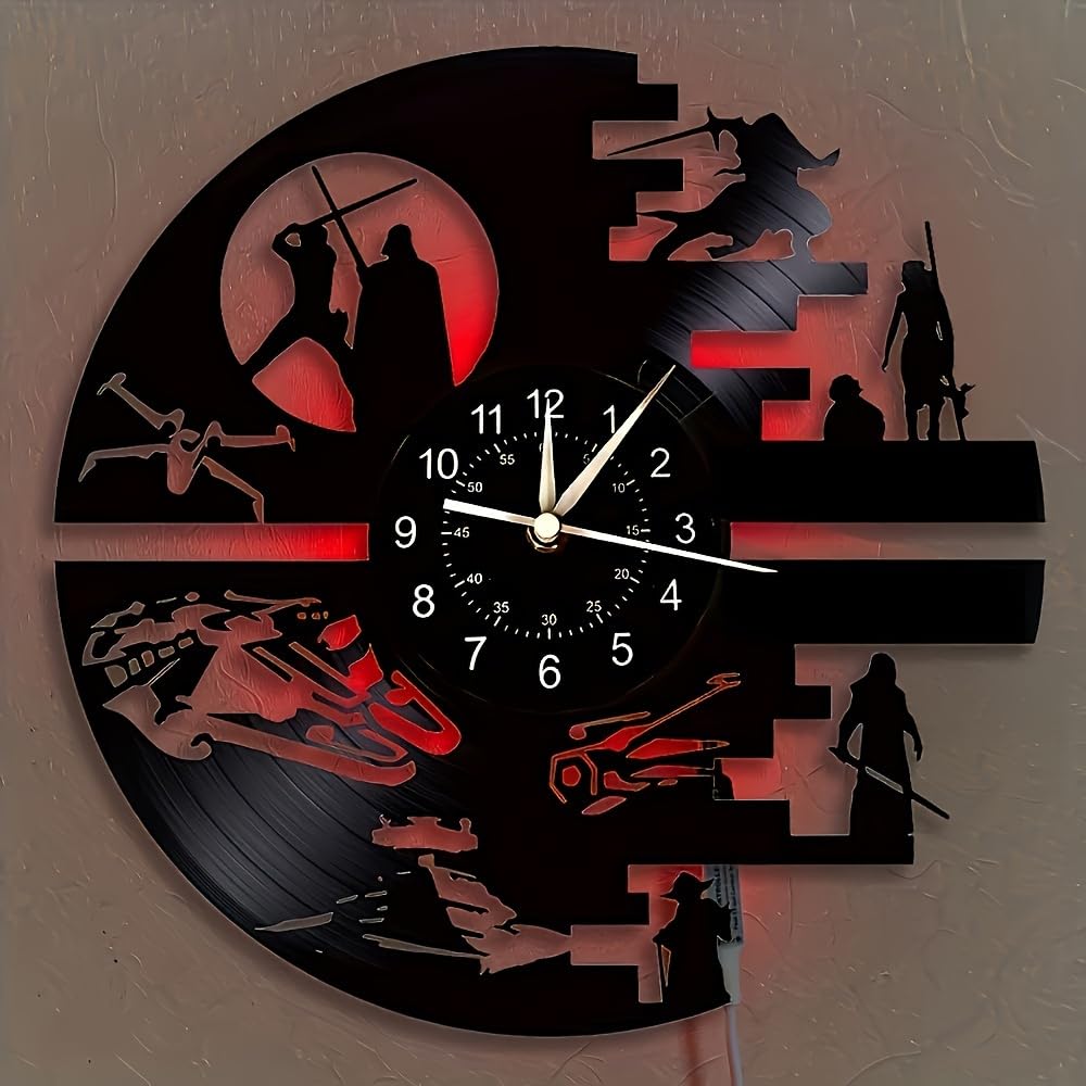Photo 1 of Decorative Vinyl Wall Clock with 12 Inches?Star Science Fiction Film Themed Clocks, Vinyl Records Wall Clock, LED Light Wall Decor, Unique Birthday Gifts for Men,Kids
