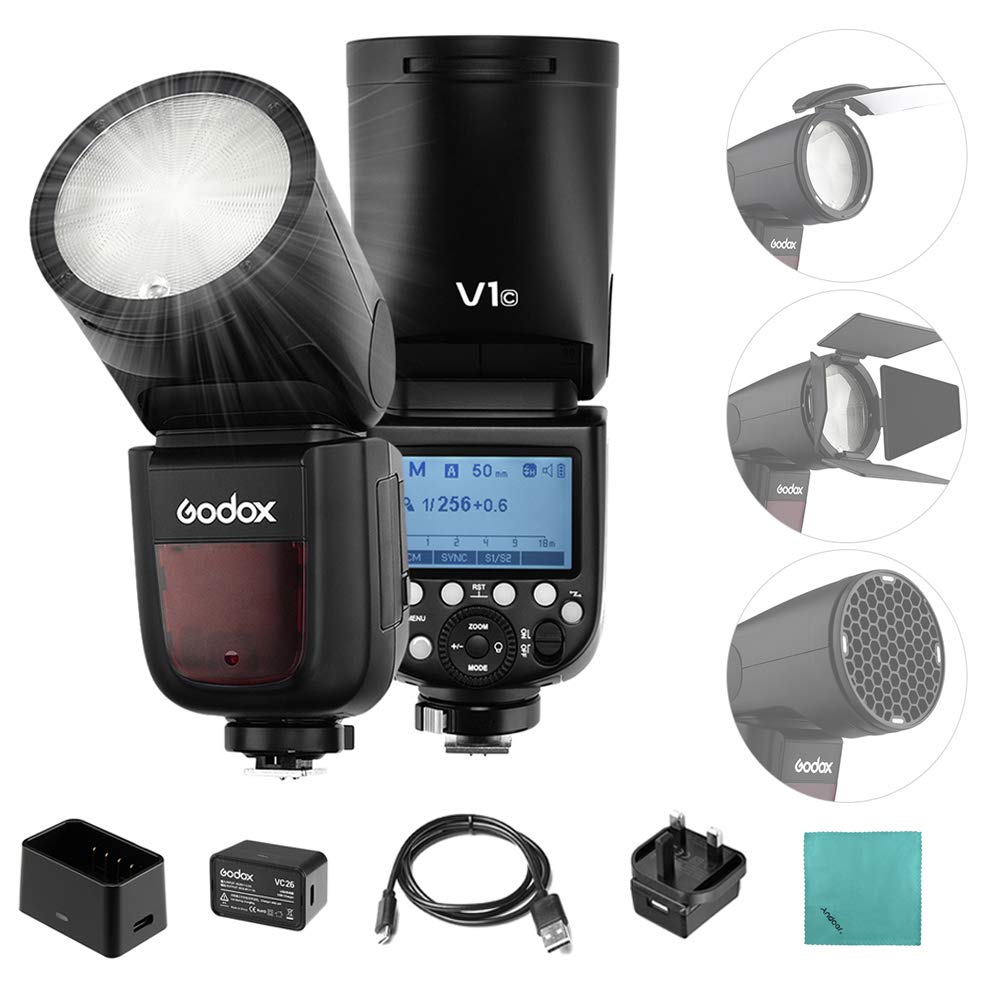 Godox V1C Professional Camera Flash Speedlite Speedlight Round Head Wireless 2.4G for Canon EOS Series 1500D 3000D 5D Mark lll 5D Mark ll for Wedding Portrait Studio Photography