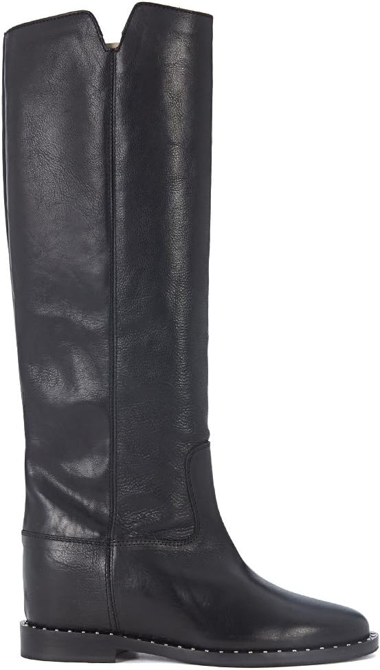 Via Roma 15 Women's Black Leather Boots with Micro Studs 39(IT) -6(UK) Black