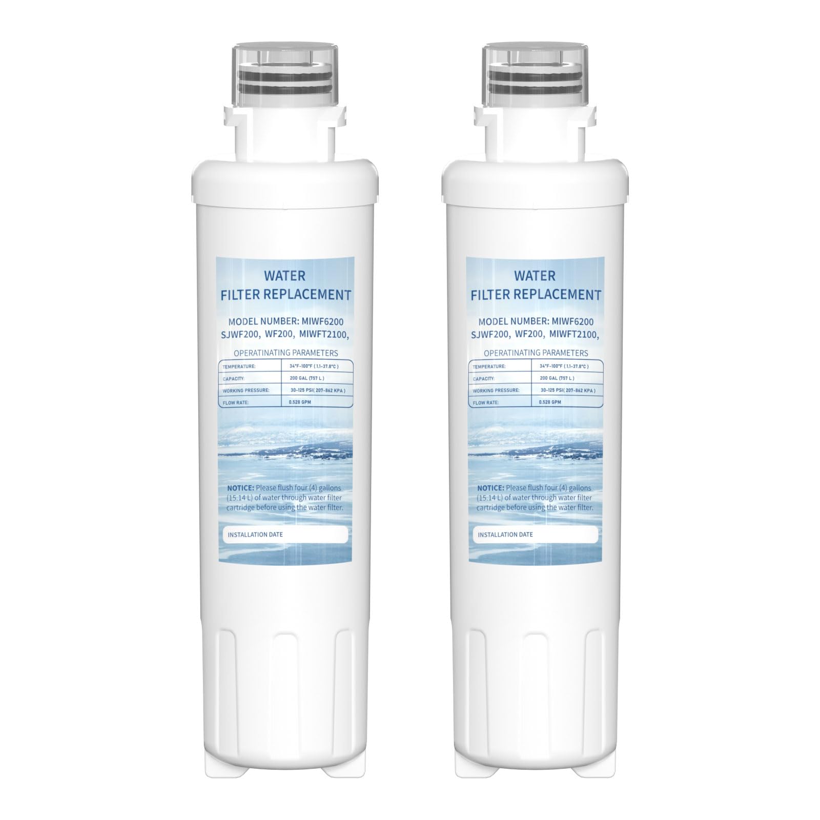 Photo 1 of MIWF6200 Twist-in Water Filter Cartridge, Compatible with Midea MRS26D5AST, MF-2008-R2, Sharp SJWF200, SJG2254FS, Thor Kitchen WF200, Zline MIWFT2100, RFM-W-36 Models, 200 Gallon, 2 Pack