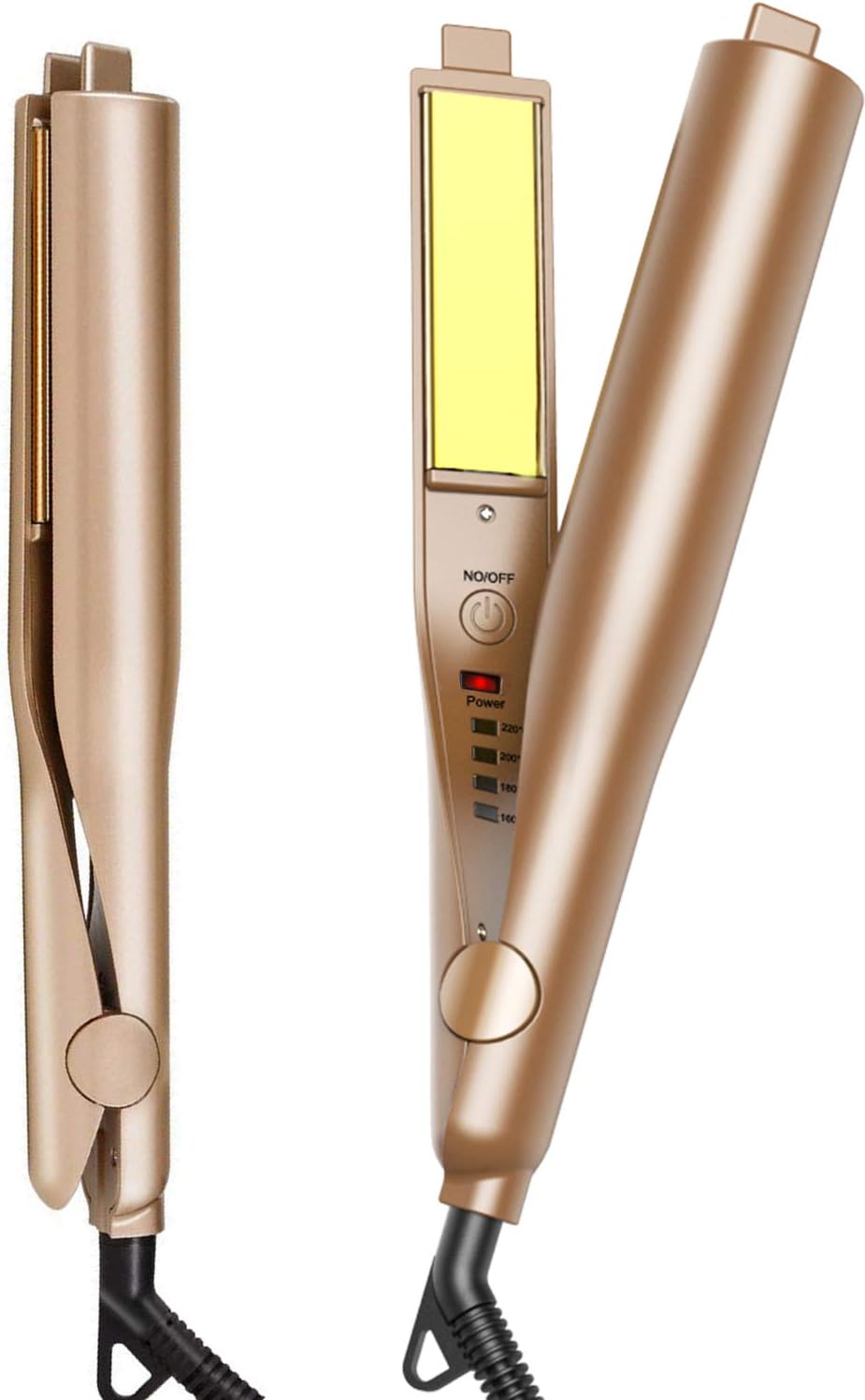 LANDOT Hair Straightener and Curler 2 in 1, Professional Twist Straightening Curling Flat Iron for Hair, Dual Voltage Hair Styling Tools with 3D 1 Inch Titanium Plate Gold Color: Health & Personal Care