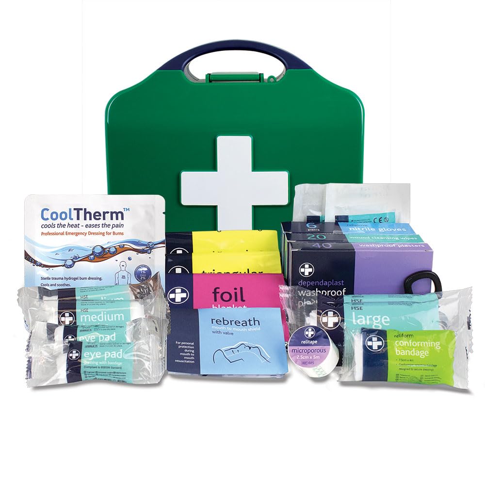 Reliance Medical Small Workplace First Aid Kit - Compliant, Essential Safety Supplies for Up to 25 People, Compact & Secure, Green, 1 Kit