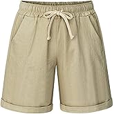 Yoinlia Women's Summer Casual Elastic Waist Drawstring Bermuda Shorts with Pockets