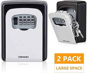 Key Lock Box for House Key, 4-Digit Combination Code Wall Mount Lock Box, Key Storage Lock Box for Outside & Inside, Weatherproof Key Safe Box for Home, Business(2 Pack)