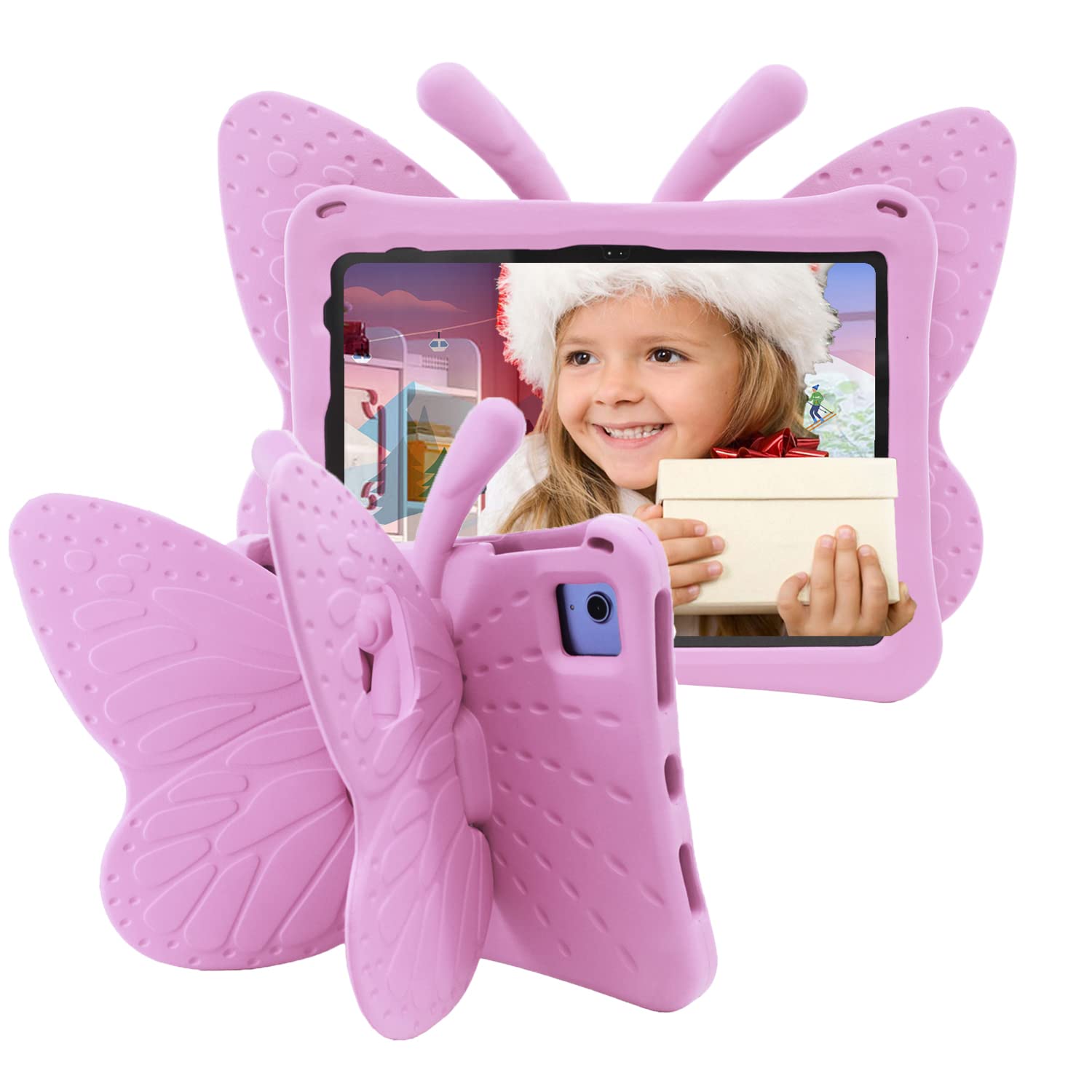 Tading Kids Case for iPad (A16) 11th Generation 11 Inch 2025/iPad 10th Generation 10.9 Inch 2022, Cute Butterfly Children Friendly Soft EVA Foam Protective Stand Cover for Girls - Pink
