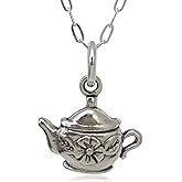 EnCharmed Sterling Silver Tea Pot English Tea Party Charm Necklace, 18"