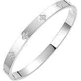 BOLAGTIER Gold Plated Bangle Bracelets for Women Four Leaf Clover Lucky Love Cubic Zirconia Bracelet