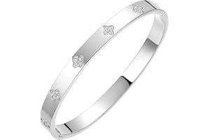 BOLAGTIER Gold Plated Bangle Bracelets for Women Four Leaf Clover Lucky Love Cubic Zirconia Bracelet