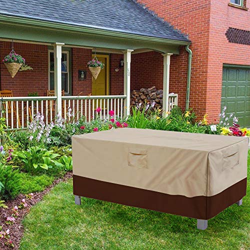 Vailge Veranda Rectangular/Oval Patio Table Cover, Heavy Duty and Waterproof Outdoor Lawn Patio Furniture Covers, Large Beige & Brown