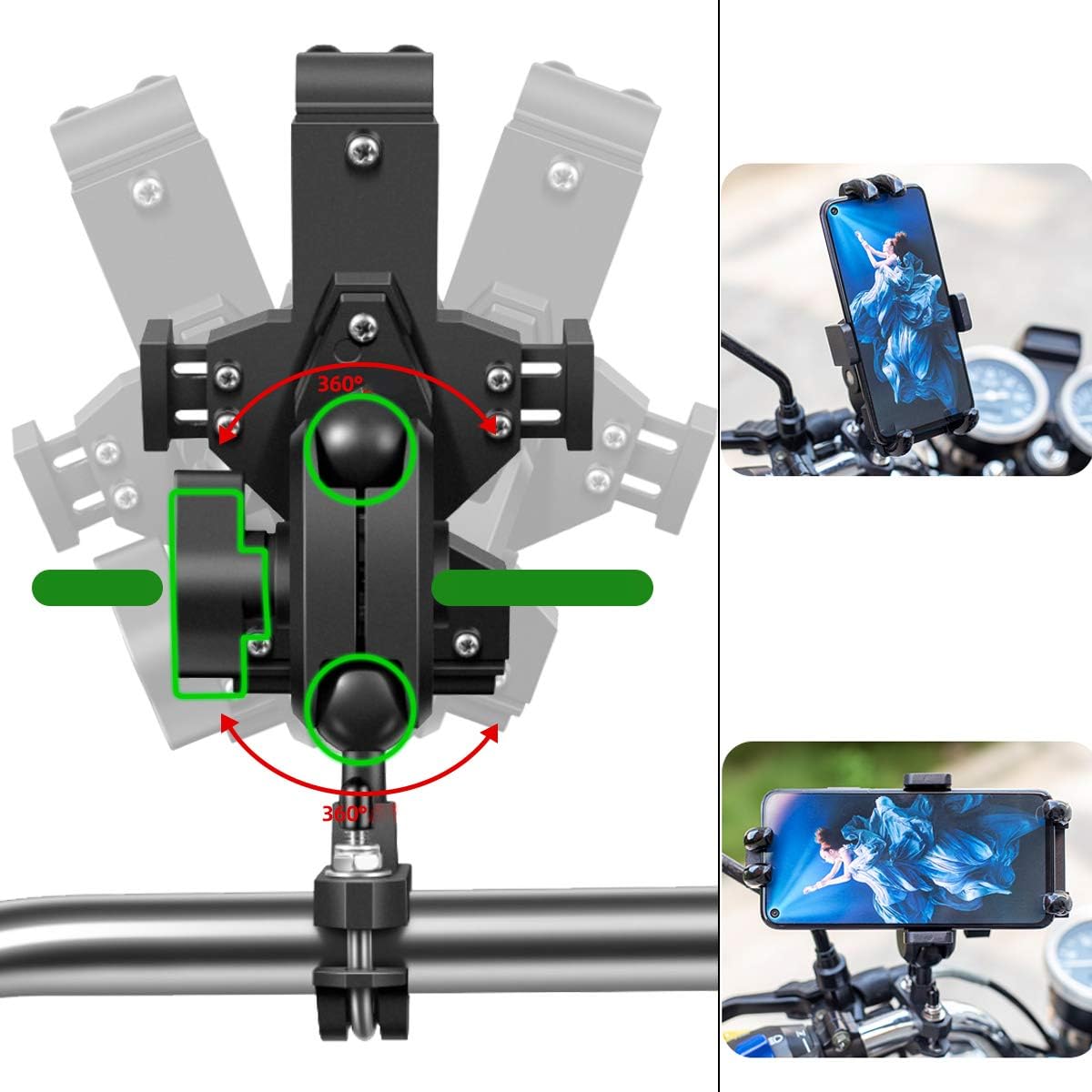 iMESTOU Aluminium Motorcycle Phone Mount U-Bolt Handlebar 1" Ball Stem Cellphone Holder 360 Rotating Universal for 4.0“-7.2” Large Phones - Image 4