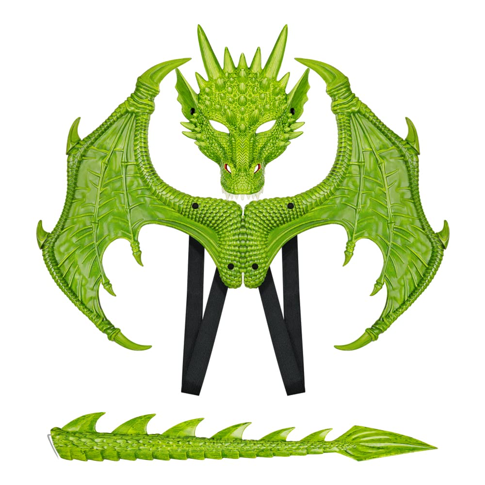 Dragon Costume Kids Dinosaur Wings Tail Mask Set Boys Girls Children Dress Up Dino Props for Halloween Cosplay Party