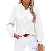 Neweek Satin Crinkle Blouses for Women Lace Collared Cuff Tops Silk Button Down Shirts Long Sleeve Business Loose Work Tops