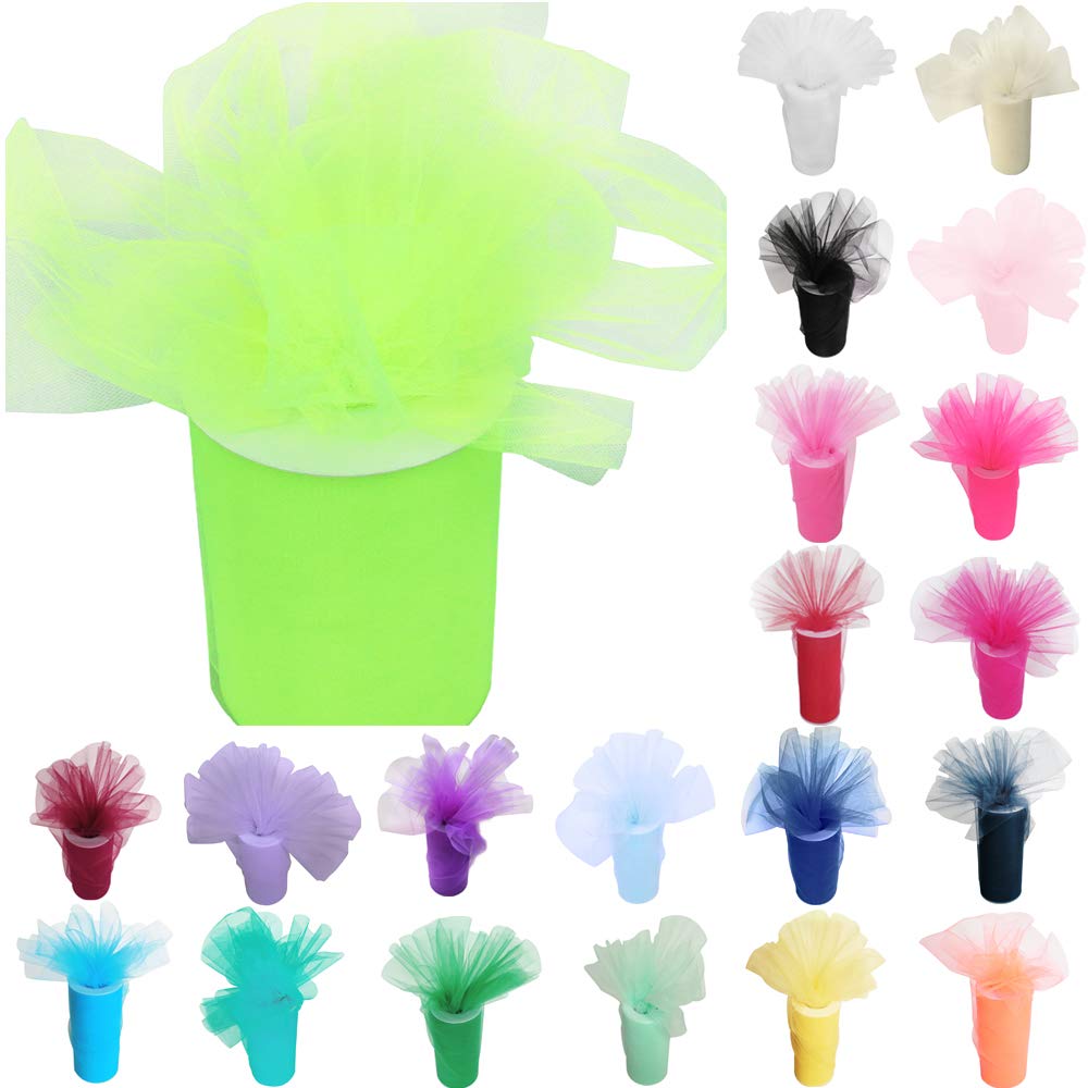 Time to Sparkle 6 Inchs x 100yards/300FT Tulle Roll Spool Tutu Party Birthday Wraping Crafts Bridal Bow Skirt Wedding Decor, Neon Yellow