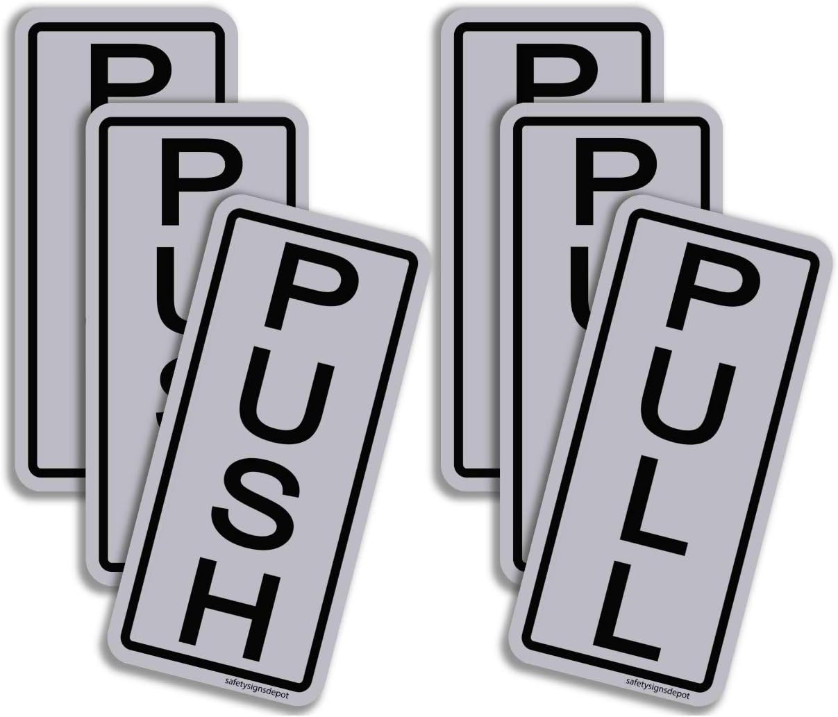Push Pull Door Sticker Signs Vertical 2 x 4 Pack of 3 - Adhesive Vinyl Decals UV Laminated For Business, Store and Office (3)
