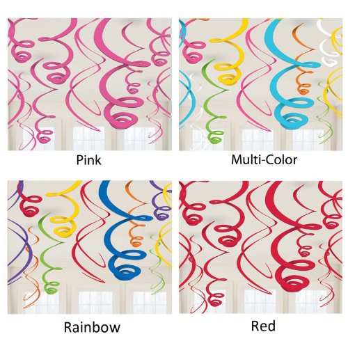 Fun-tastic Party Celebration Plain Swirl Decorations, Apple Red, Plastic2