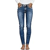 Flamingals Mid Waist Women's Skinny Jeans Butt Lifting Slim Fit Wash Stretchy Cropped Denim Pants with V Cut Pocket