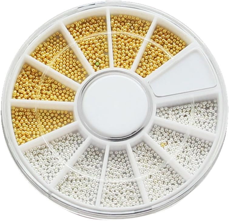 balloonbobo 3D Nail Art Decorations Metal Beads Wheel Glitter Decal DIY Studs Manicure Tools Salon and Home Use Golden + Silver