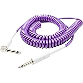 Rayzm Curly Instrument Cable, 2 Meters Coiled Chord, Right Angle to Straight Spiral Lead for Guitar/Bass
