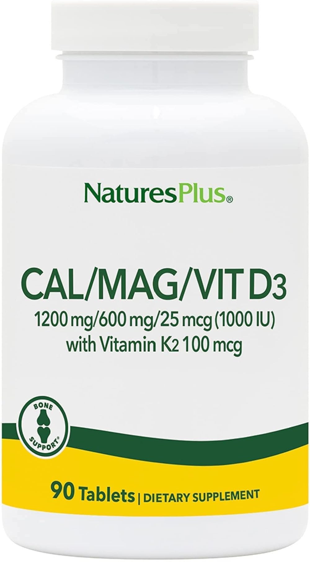 Nature's Plus Calcium Magnesium Vitamin D3 K2 Bone Support 90 Tablets