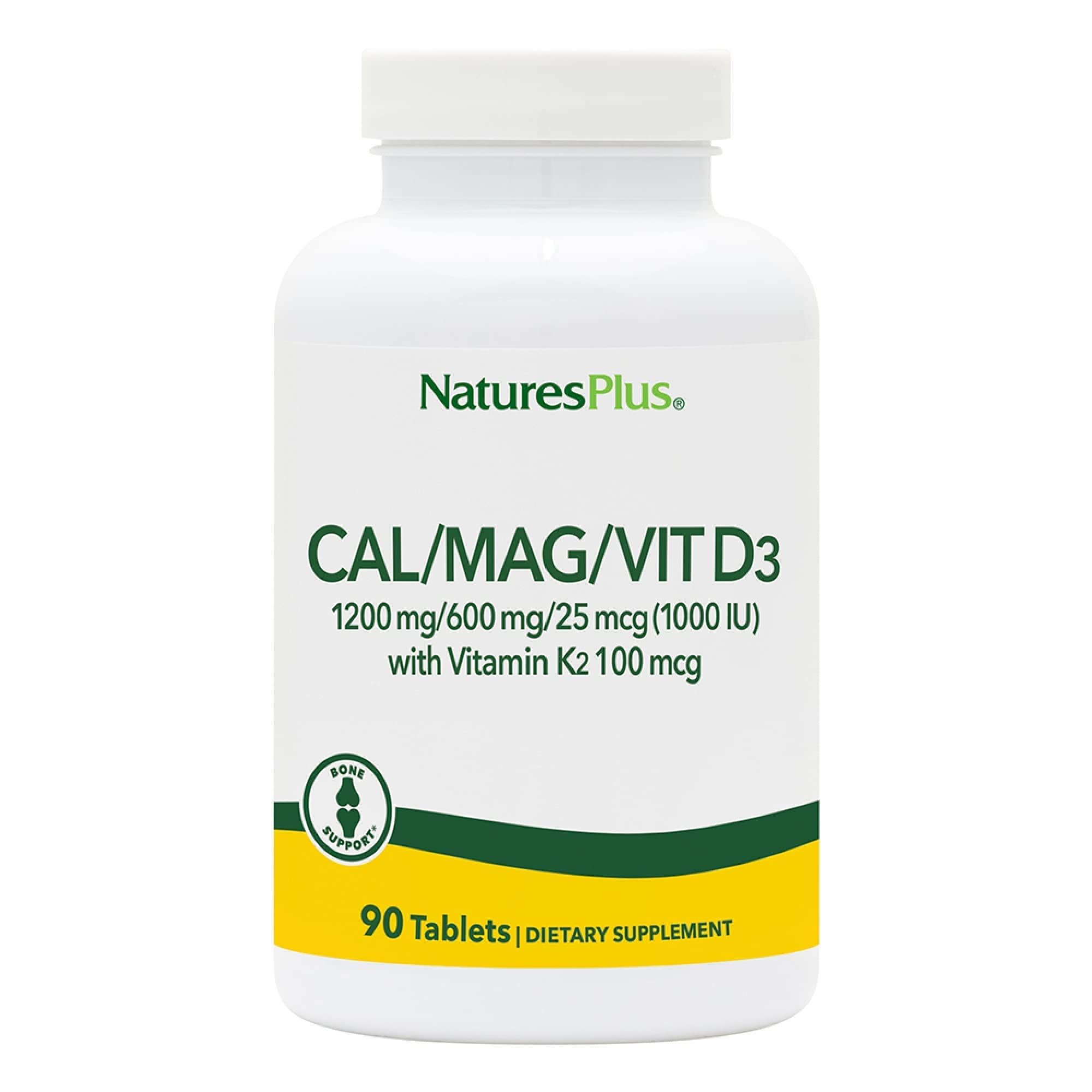 NaturesPlus Calcium, Magnesium, VIT D3 with K2 - Bone Supplement with Calcium, Magnesium, Vitamin D3 and K2 - Vegan, Gluten Free - 90 Tablets
