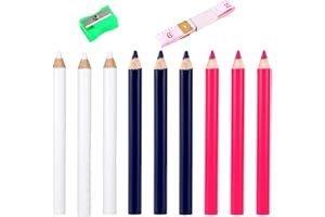 9pcs Fabric Pencil for Sewing, Including 3 Colors Water Soluble Tailor Chalk Pencils Sharpener & Ruler Embroidery Pen for Tai