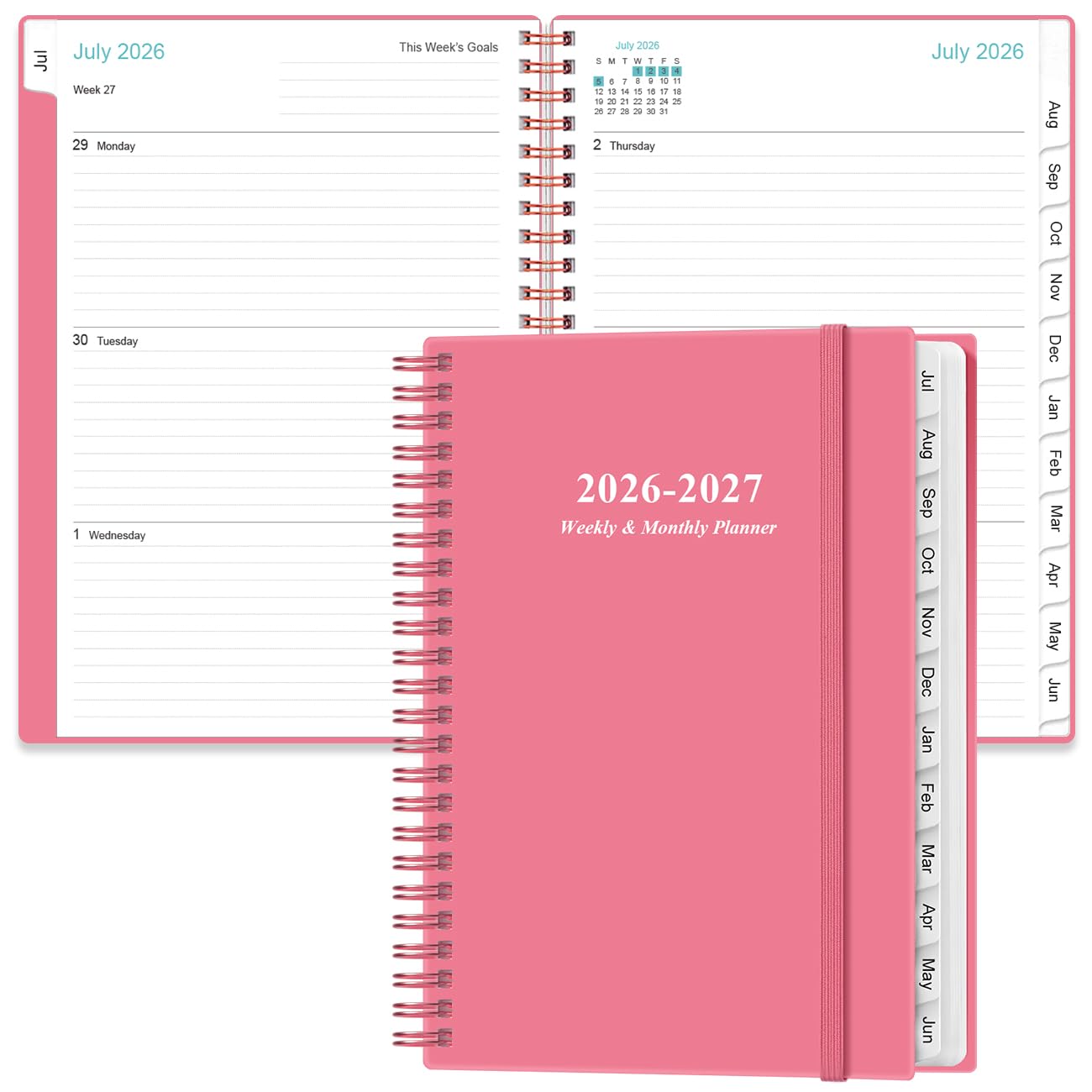 2024-2025 Planner - A5 Weekly & Monthly Planner & Journal to Track Goals, July 2024 - June 2025, 6.4" x 8.5" Planner with Flexible Cover, Tabs, Strong Twin-Wire Binding, Inner Pocket, Pink