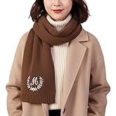 Grewear Embroidered Knit Scarf for Women Personalized Monogram Winter Accessories, Idea Gift for Loved Ones