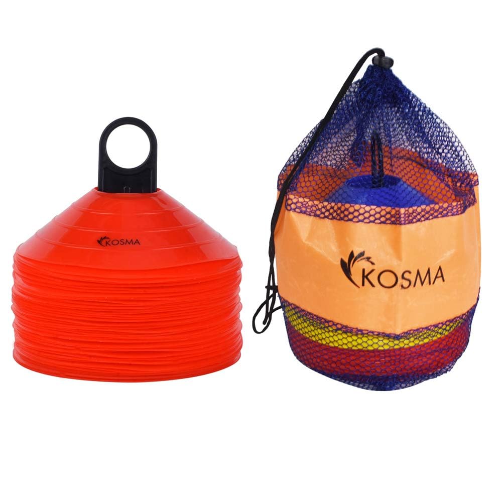 Kosma Pack of 50 MMulti Sports Training Space Marker Cone Set with Carry Stand | Agility Training Cones - Colour: Red