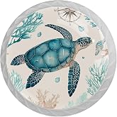 4 Pack Vintage Ocean Turtle Cabinet Knobs, Decorative White Drawer Pulls Dresser Knobs, Crystal Glass Knobs Pulls Handles Cabinet Hardware for Kitchen Cupboard Wardrobe Closet 1.37"