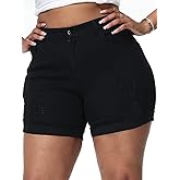 Gocolloa Womens Plus Size Jean Shorts Stretchy High Waisted Distressed Fold Hem Denim Shorts