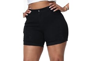 Gocolloa Womens Plus Size Jean Shorts Stretchy High Waisted Distressed Fold Hem Denim Shorts