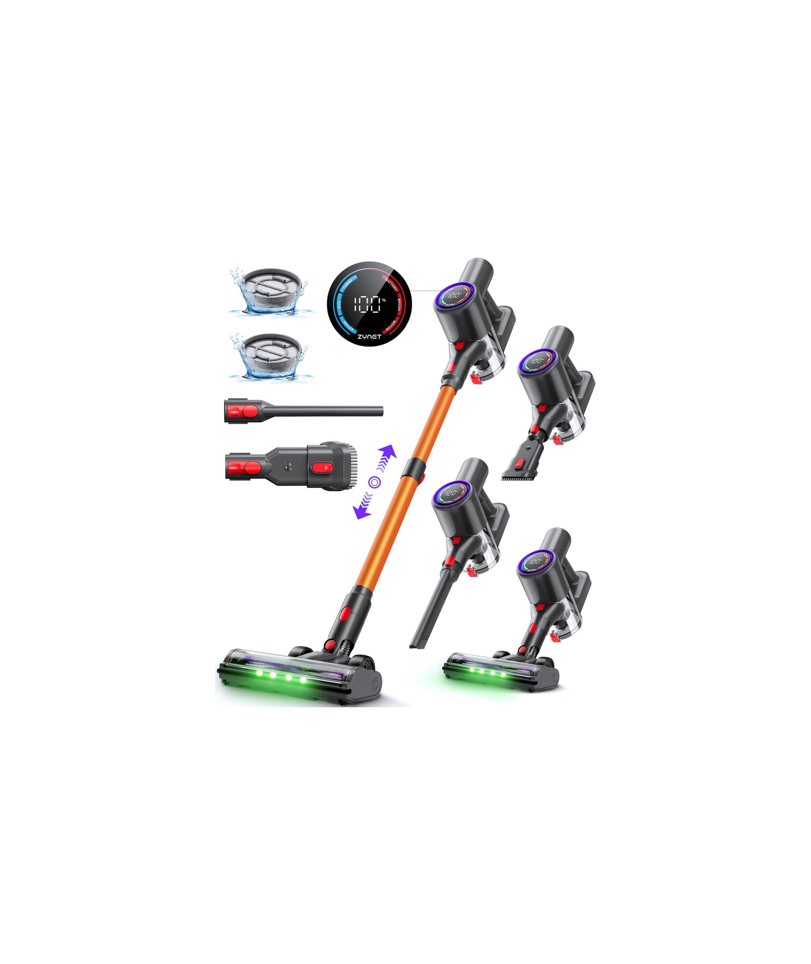 Photo 1 of Zynet Cordless Vacuum Cleaner, 500W/45KPA/40Mins Lightweight Stick Vacuum for Home, LED Display and Green Headlights, 6-Stages Filtration, Self-Standing Vacuum for Hard Floor, Carpet