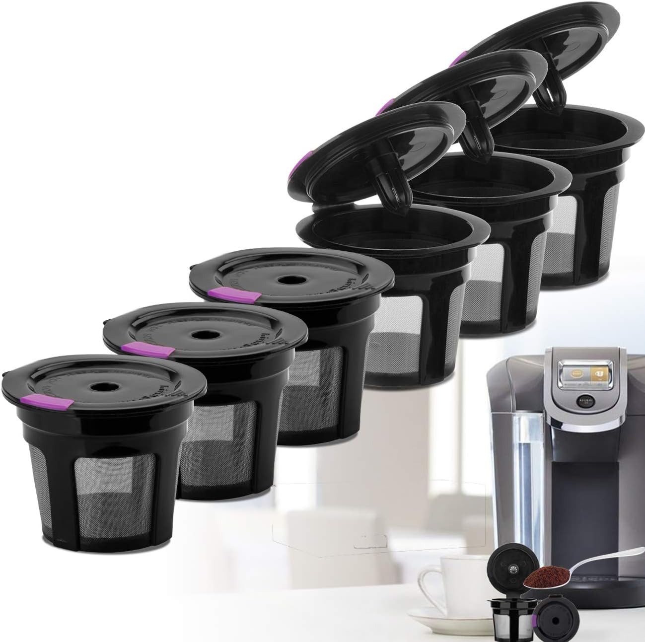 Reusable K CUP, Reusable K CUP Coffee Filter Refillable Single K CUP for Keurig 2.0 1.0 BPA Free-6 Packs r