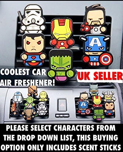 7 COLOURSTwo Pairs X Calming Lavender Scent Refill Sticks, Coolest Car Air Fresheners! Marvel Avengers, Star Wars, Deadpool. (No Characters Or Clips Included, Only For Scent Refill Purpose)