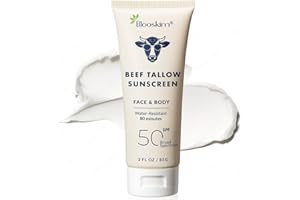 BLOOSKIM Beef Tallow Sunscreen SPF 50: Natural Tallow & Zinc Oxide Sunblock Cream for Face & Body - Sun Protection with Non Greasy Formula for Women and Men - Water-Resistant 3 oz (85 g)