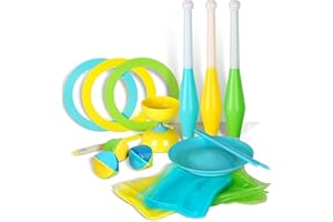 SPORTY PLAY Juggling Set for Beginners – Includes 3 Scarves, 3 Balls, 3 Juggling Sticks, 1 Spinning Plate with Stick, 3 Toss Rings, and Storage Bag – for Indoor Outdoor Skill Training and Coordination Practice